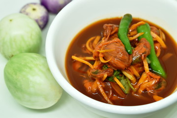 pickled clam with fish sauce eat with fresh vegetable on plate