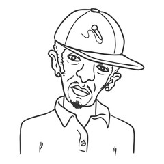 Vector Outline Avatar - Afro American Man in Baseball Cap. Male Character Portrait.