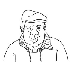 Vector Outline Avatar - Adult Afro American Man in Cap. Male Character Portrait.