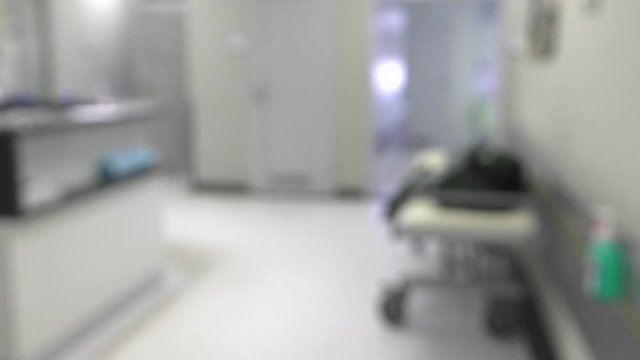 Corridor in the hospital. Blurred shot. BLUR. 4K, UHD, 50p, Cinematic,Panning,						