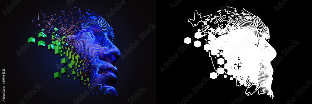 Wall mural abstract digital human face. artificial intelligence concept of big data or cyber security. 3d illus