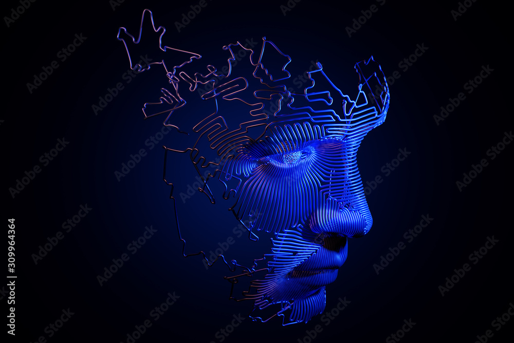 Wall mural abstract digital human face. artificial intelligence concept of big data or cyber security. 3d illus