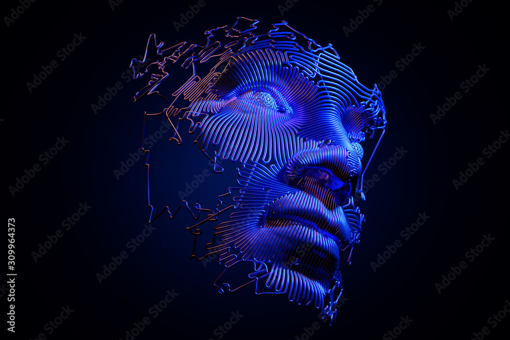 Wall mural abstract digital human face. artificial intelligence concept of big data or cyber security. 3d illus