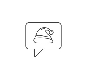 Santa hat line icon. Chat bubble design. Christmas or New year sign. Claus symbol. Outline concept. Thin line santa hat icon. Vector