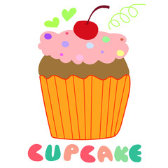 Hand drawn cute cupcake vector illustration for card, poster and menu.