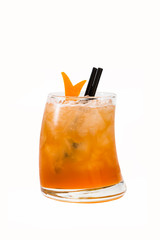 Alcoholic cocktails with ice in glass glasses on a white background.