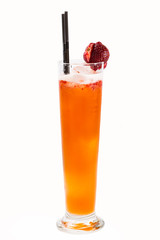 Alcoholic cocktails with ice in glass glasses on a white background.