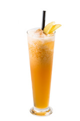 Alcoholic cocktails with ice in glass glasses on a white background.