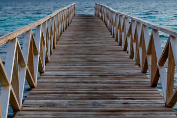 Wooden bridge during the sunset near the Bum bum island in Semporna, Borneo Sabah.