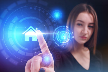 Business, Technology, Internet and network concept. Young businessman working on a virtual screen of the future and sees the inscription: