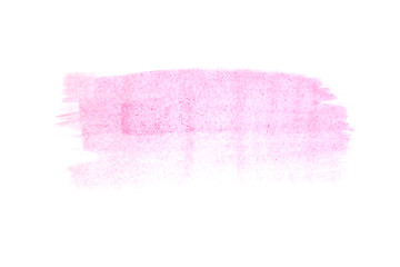 Light pink smear of acrylic paint isolated on white background. Abstract colorful pink paint brush and strokes
