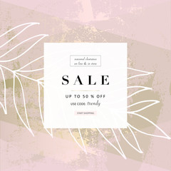 Social media banner template for fashion or beauty industry advertising new arrivals collection or seasonal sales promotion. trendy BLUSH PINK GOLD BACKGROUND