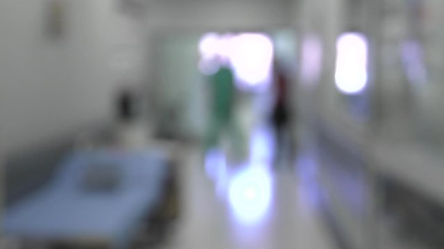 Corridor in the hospital. Blurred shot. BLUR. 4K, UHD, 50p, Cinematic,Panning,						
