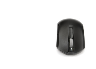 black computer mouse isolated on a white background.