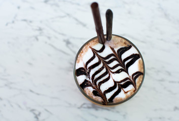 A glass of ice coffee