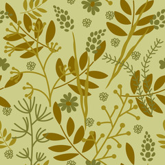 Varieties of leaves and plants. Vector seamless pattern. Picture for Wallpaper, wrapping paper or fabric project.