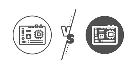 Computer component hardware sign. Versus concept. Motherboard line icon. Line vs classic motherboard icon. Vector