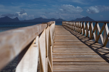 Obraz premium Wooden bridge during the sunset near the Bum bum island in Semporna, Borneo Sabah.