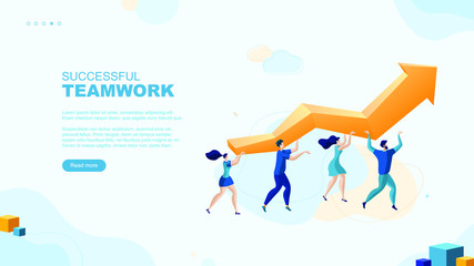 Trendy flat illustration. Teamwork metaphor page concept. Cooperation of people who implement the joint idea.  Template for your design works. Vector graphics.