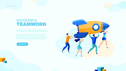 Trendy flat illustration. Teamwork metaphor page concept. Cooperation of people who implement the joint idea.  Template for your design works. Vector graphics.