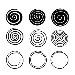 Fototapeten collection of spiral illustration with hand drawn doodle line art style isolated on white background © devitaayu