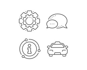 Taxi line icon. Chat bubble, info sign elements. Client transportation sign. Passengers car symbol. Linear taxi outline icon. Information bubble. Vector