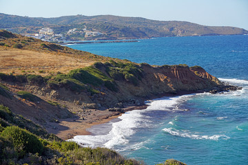Fototapeta na wymiar northern panoramic view of the island of Kithira with Pelagia beach in the background