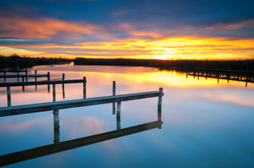 Sunrise on lake neusiedl in Burgenland