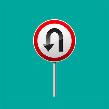 U Turn Ahead Sign Vector Illustration.