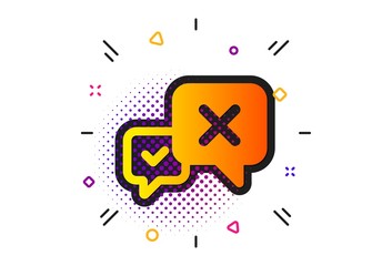 Decline or remove chat sign. Halftone circles pattern. Reject message icon. Classic flat reject icon. Vector