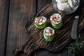 Snack for banquets - cucumber roll.