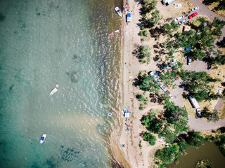 Fototapeta na wymiar Aerial view of beautiful lake shoreline and water