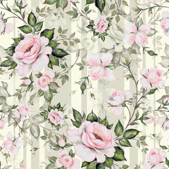 Watercolor seamless pattern drawn lovely roses 
