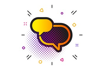 Speech bubble sign. Halftone circles pattern. Chat comment icon. Social media message symbol. Classic flat chat message icon. Vector