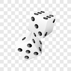 Pair of white casino dice transparent background vector illustration