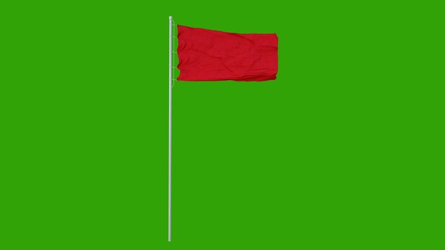 Red Flag Waving And Fluttering On Wind. Green Screen. 3d Illustration