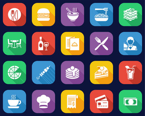 Dinner At Restaurant Icons Flat Design Set Big