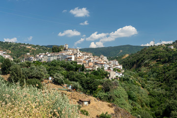 Fototapeta na wymiar Panoramic view of Luzzi, historic village in Calabria, Southern Italy