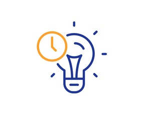 Idea lightbulb sign. Time management line icon. Clock symbol. Colorful outline concept. Blue and orange thin line time management icon. Vector