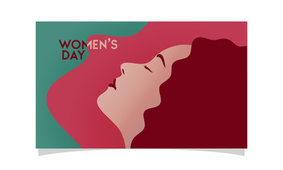 Elegant greeting background design template with illustration of young girl for International Women's Day celebration. Vector illustration.