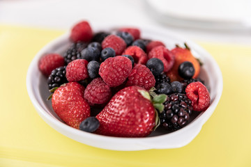 delicious fruits in elegant tablecloth
