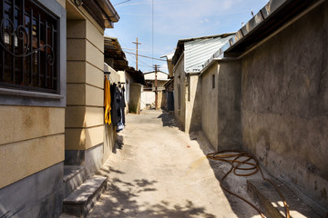 Street of poor residential district in center of Yerevan, Armenia