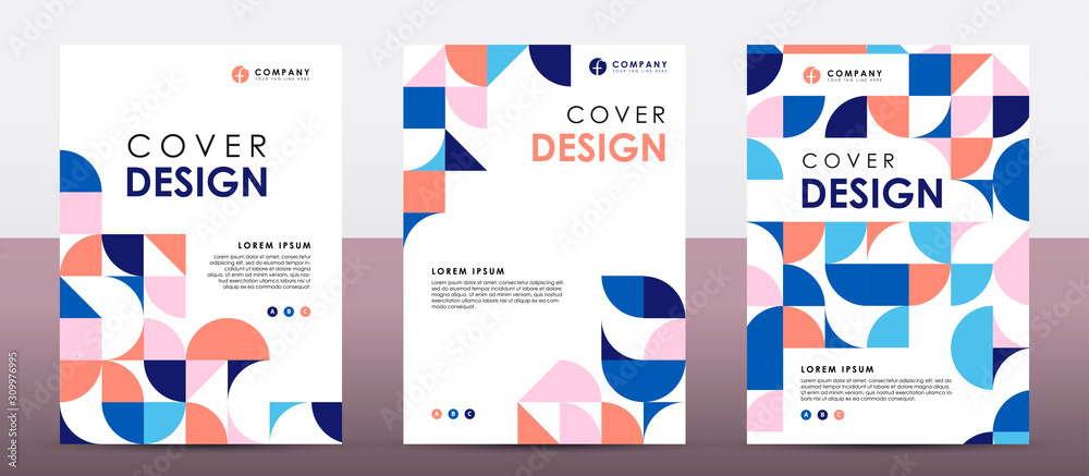 Canvas Prints set of retro cover design template. blue and orange color shape composition.