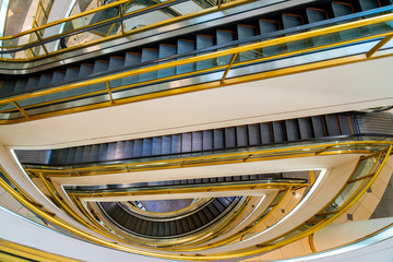 Modern luxury escalator inside a shopping center