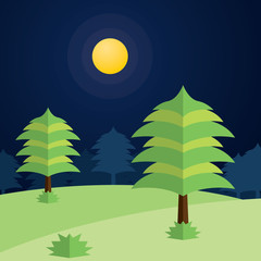 Night forest with tree and moon illustration