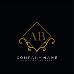 Initial letter AB logo luxury vector mark, gold color elegant classical