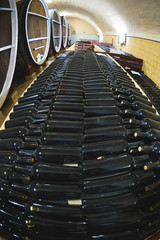 rows of wine bottles at cellar