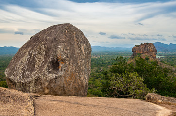 Scenery view of Sigiriya rock an iconic tourist destination and one of UNESCO world heritage site in Sri Lanka view from the top of Pidurangala rock the sacred hill.