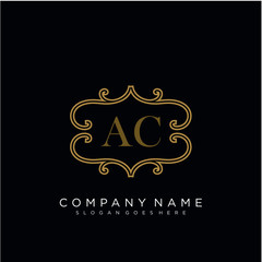 Initial letter AC logo luxury vector mark, gold color elegant classical