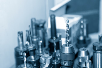 The various type of CNC milling cutting tools on the tool room. The cutting tools for machining...